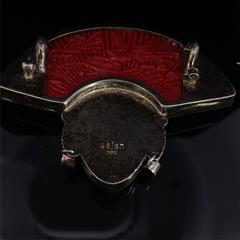 Sajen Vintage Pendant Pin 925 Sterling Silver Fan Face Cinnabar Garnet